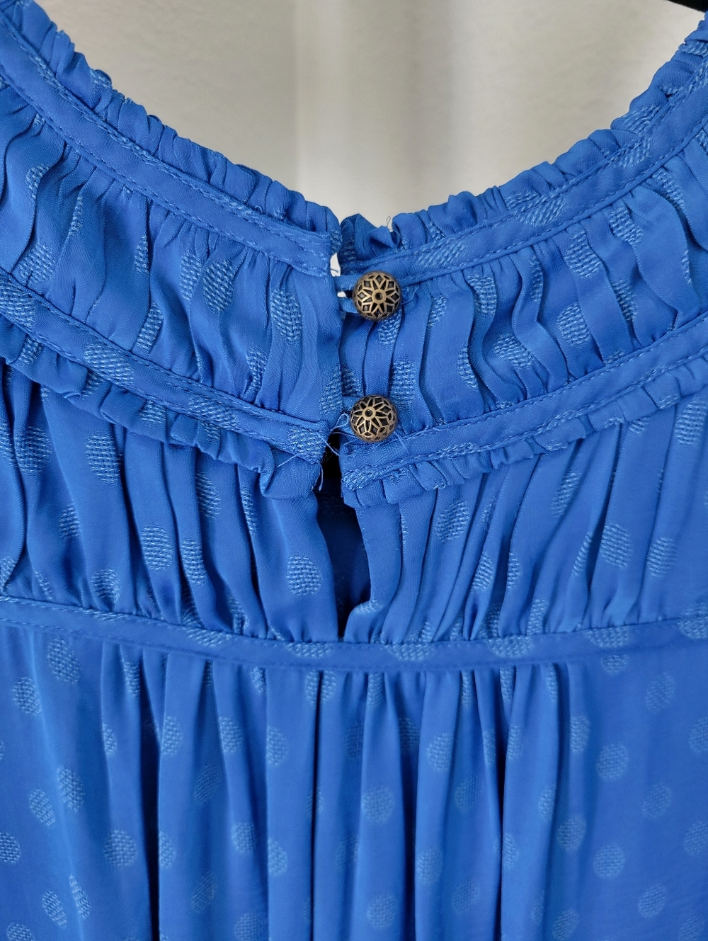 Anthropologie Maeve Clovis Pleated Polka Dot Top, Royal Blue Sz 0 - Picture 7 of 8